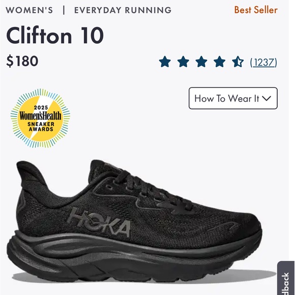 Hoka Shoes - Hoka Women's Clifton 10 Black Sneakers WIDE